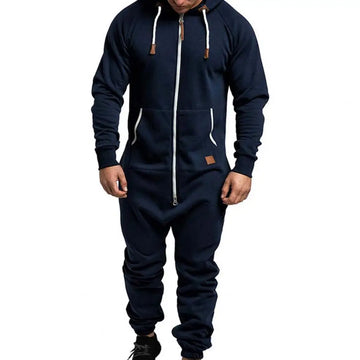 Riolio Mens Onesie Jumpsuit Pajamas Long Sleeve Sweatpants Pure Color Splicing Autumn Winter Casual Hoodie Male Zipper Jumpsuit